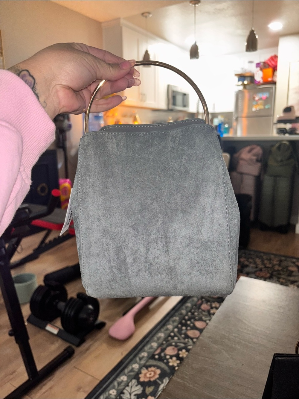 Blue suede clutch
